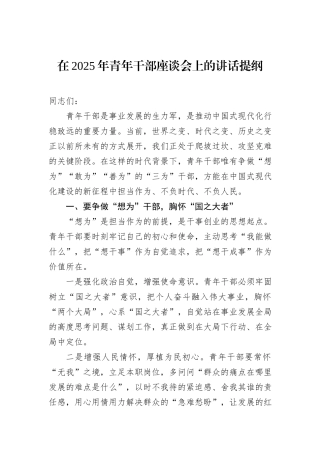 在2025年青年干部座谈会上的讲话提纲