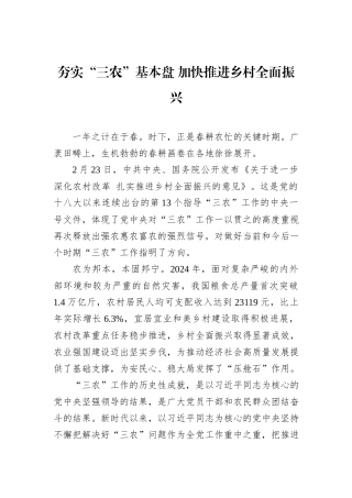 夯实“三农”基本盘+加快推进乡村全面振兴