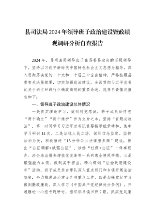 县司法局2024年领导班子政治建设暨政绩观调研分析自查报告