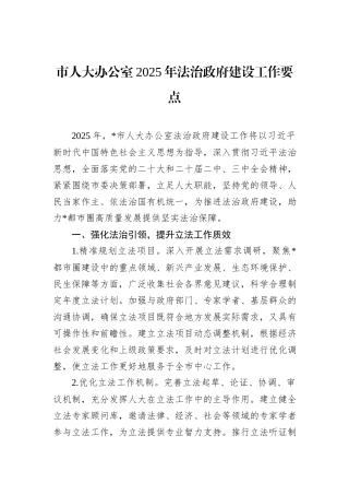市人大办公室2025年法治政府建设工作要点
