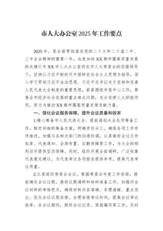 市人大办公室2025年工作要点