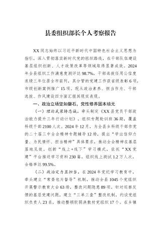 县委组织部长个人考察报告