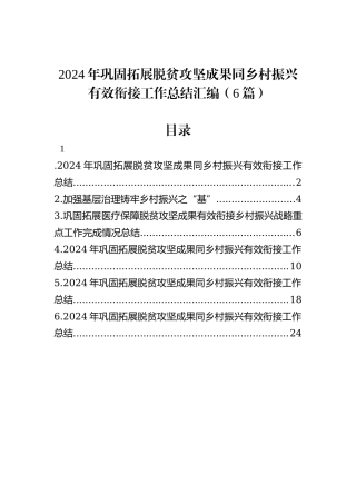 2024年巩固拓展脱贫攻坚成果同乡村振兴有效衔接工作总结汇编（6篇）
