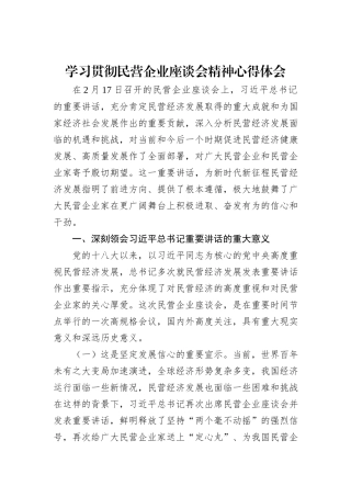 学习贯彻民营企业座谈会精神心得体会