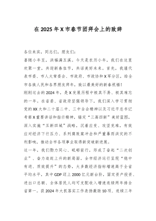 在2025年X市春节团拜会上的致辞