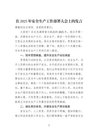 在2025年安全生产工作部署大会上的发言