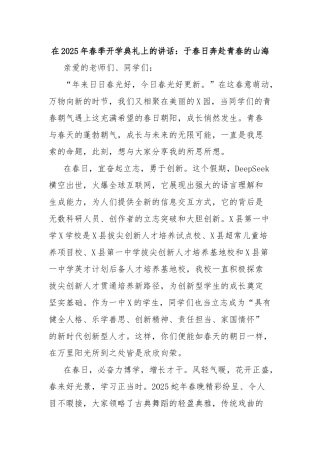在2025年春季开学典礼上的讲话：于春日奔赴青春的山海