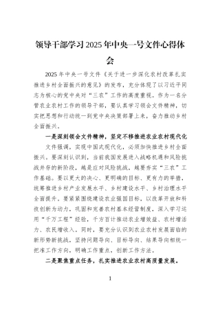 领导干部学习2025年中央一号文件心得体会