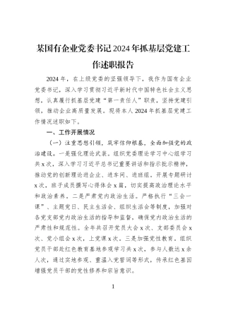 某国有企业党委书记2024年抓基层党建工作述职报告