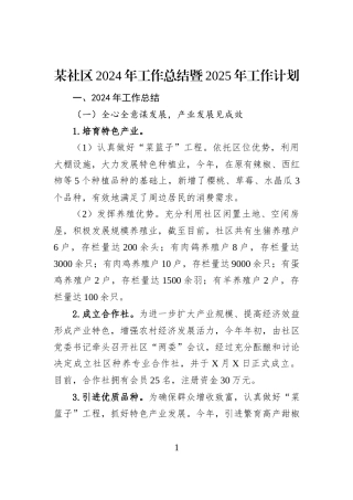 某社区2024年工作总结暨2025年工作计划