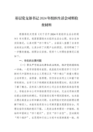 基层党支部书记2024年组织生活会对照检查材料