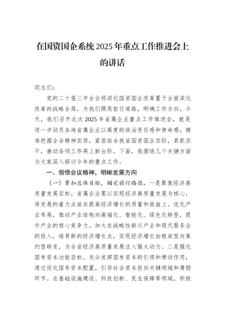 在国资国企系统2025年重点工作推进会上的讲话