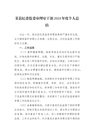 某县纪委监委审理室干部2024年度个人总结