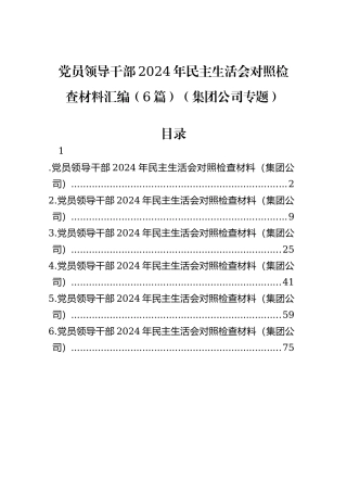 党员领导干部2024年民主生活会对照检查材料汇编（6篇）（集团公司专题）