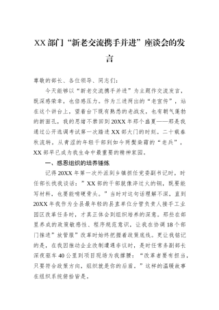 XX部门“新老交流携手并进”座谈会的发言