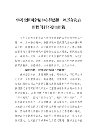 学习全国两会精神心得感悟：踔厉奋发启新程+笃行不怠谱新篇