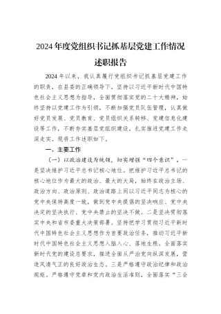 2024年度党组织书记抓基层党建工作情况述职报告