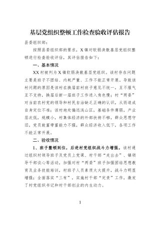 基层党组织整顿工作检查验收评估报告