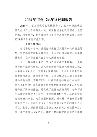 2024年市委书记年终述职报告