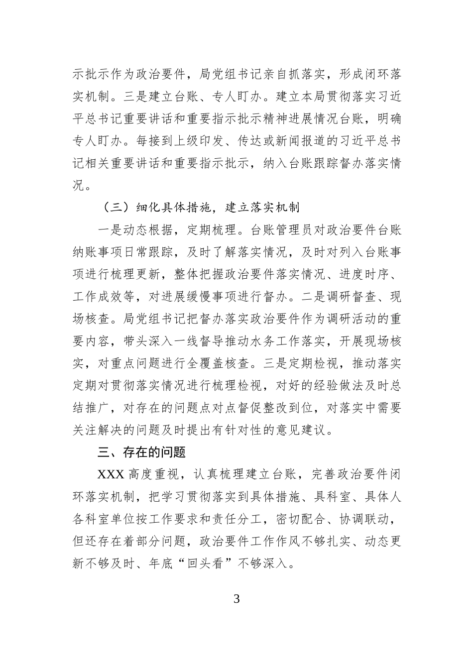 2024年政治要件贯彻落实情况的报告_第3页