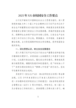 2025年XX市校园安全工作要点