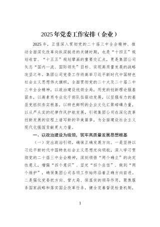 2025年党委工作安排（企业）