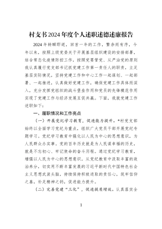 村支书2024年度个人述职述德述廉报告