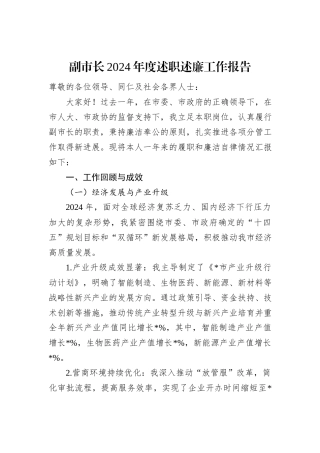 副市长2024年度述职述廉工作报告
