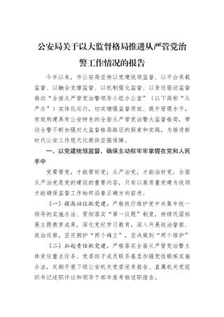 公安局关于以大监督格局推进从严管党治警工作情况的报告