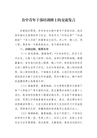 在中青年干部培训班上的交流发言