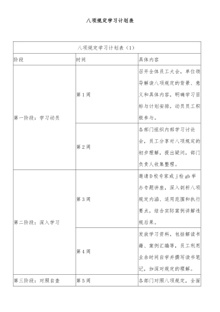八项规定学习计划表