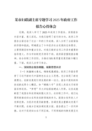 某市妇联副主席专题学习2025年政府工作报告心得体会