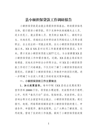 县小额担保贷款工作调研报告