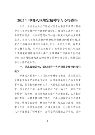 2025年中央八项规定精神学习心得感悟