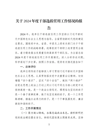 关于2024年度干部选拔任用工作情况的报告