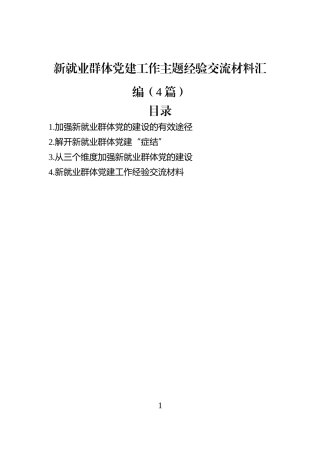 新就业群体党建工作主题经验交流材料汇编（4篇）