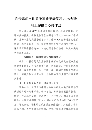 宣传思想文化系统领导干部学习2025年政府工作报告心得体会