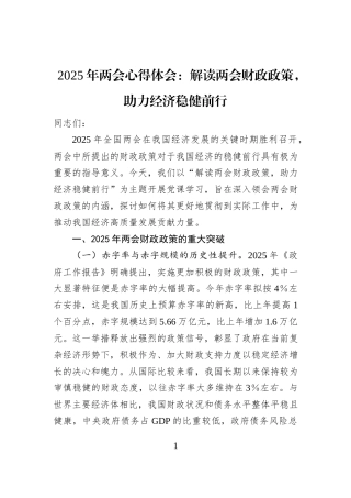 2025年两会心得体会：解读两会财政政策，助力经济稳健前行