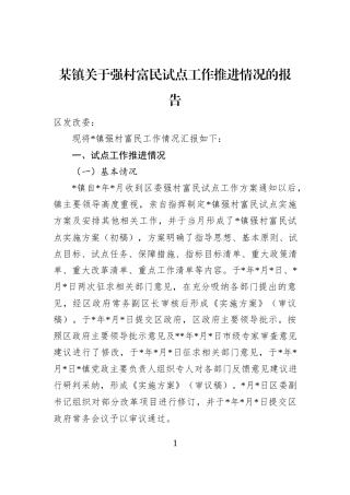 某镇关于强村富民试点工作推进情况的报告