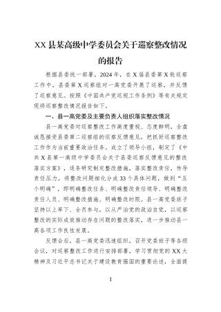 XX县某高级中学委员会关于巡察整改情况的报告