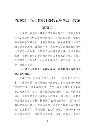 在2025年全市挂职干部代表座谈会上的交流发言