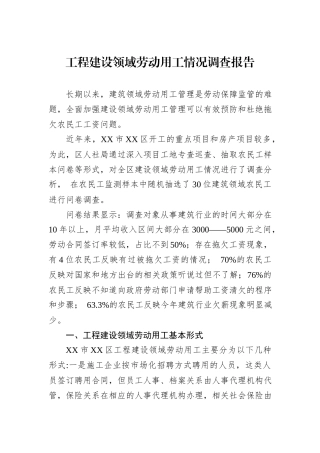 工程建设领域劳动用工情况调查报告