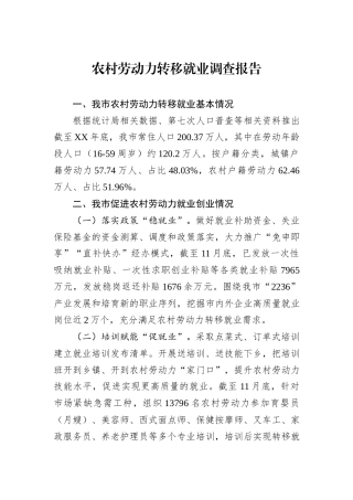 农村劳动力转移就业调查报告
