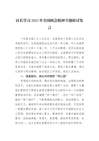区长学习2025年全国两会精神专题研讨发言