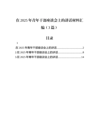在2025年青年干部座谈会上的讲话材料汇编（3篇）