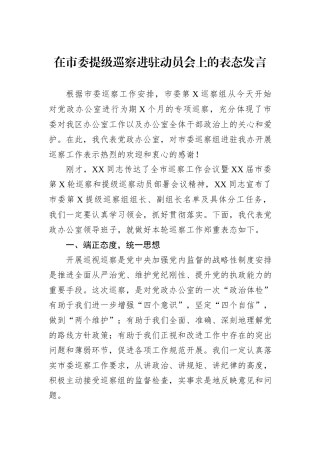 在市委提级巡察进驻动员会上的表态发言