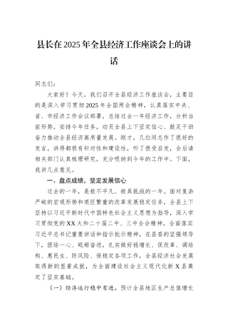 县长在2025年全县经济工作座谈会上的讲话