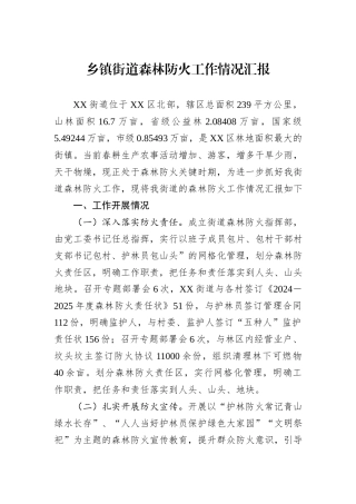 乡镇街道森林防火工作情况汇报