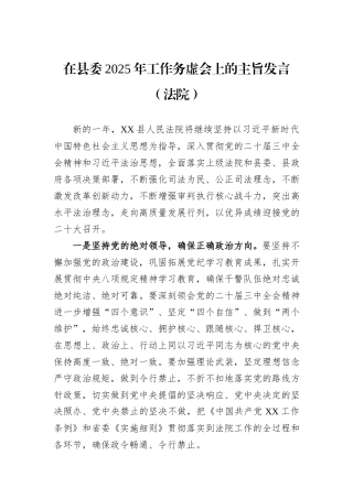 在县委2025年工作务虚会上的主旨发言（法院）