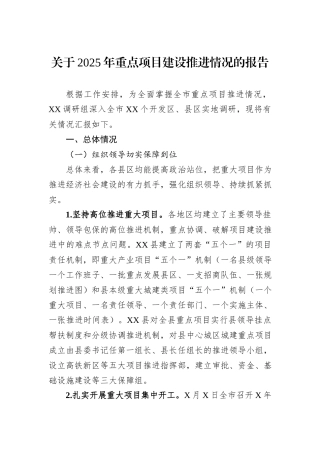 关于2025年重点项目建设推进情况的报告